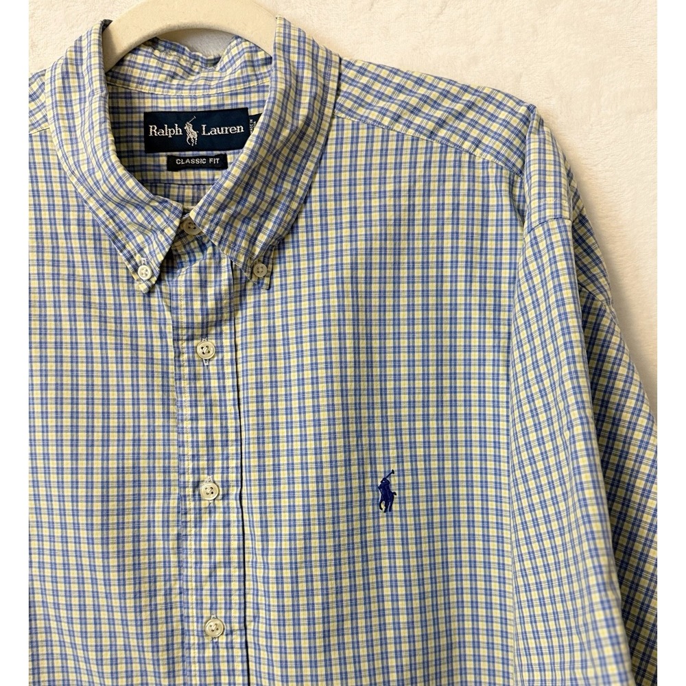 Polo Ralph Lauren Mens Button Down Shirt XXL Plaid S/S 100% Cotton Blue White